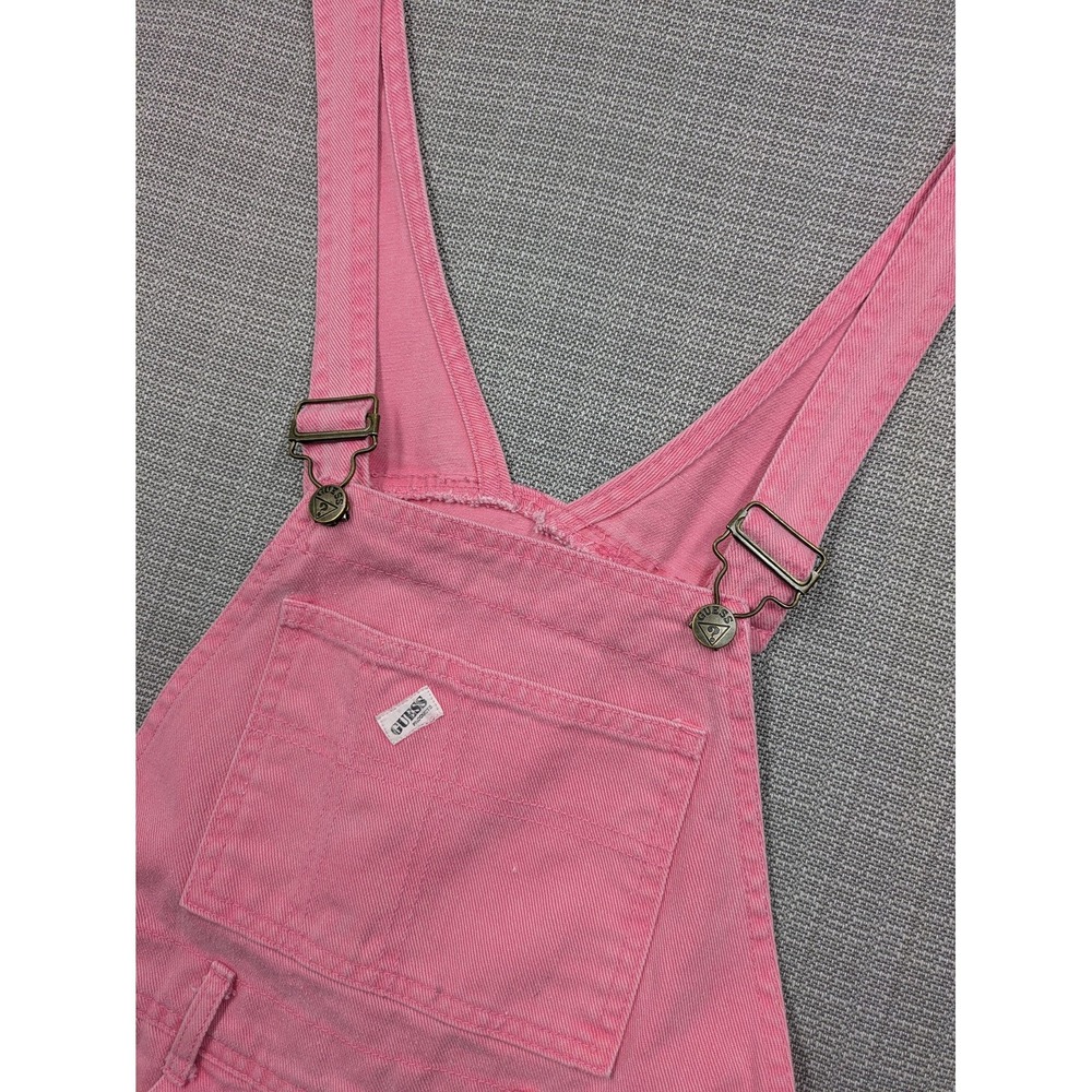 Vintage Guess Overall Dress Juniors 1 Pink Denim Pinafore Pockets Made USA